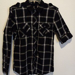 i Jeans By Buffalo Men's Small Long Sleeve Button Up Dress Shirt Black/White